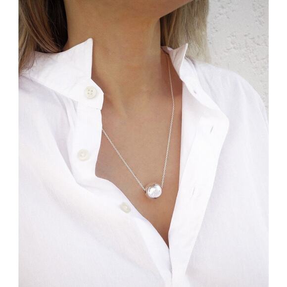 Sterling Silver Ball Necklace, Solid 925 Silver, Cable Link Chain, Long Chain - Picture 1 of 4